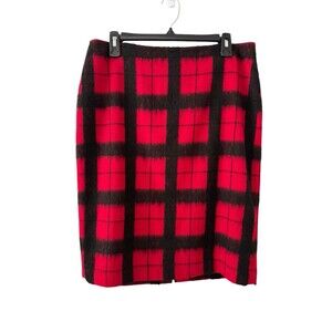 Talbots Pencil Skirt Red & Black Plaid Buffalo Check Window Pane Wool Blend‎ 10
